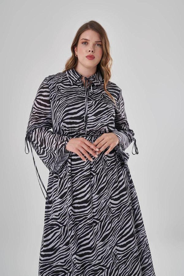 Mizalle Zebra Desenli Elbise 48 - Image 1