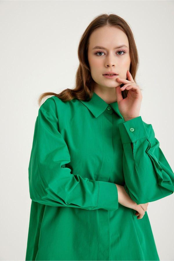 Mizalle Basic Poplin Yeşil Gömlek S - Image 1
