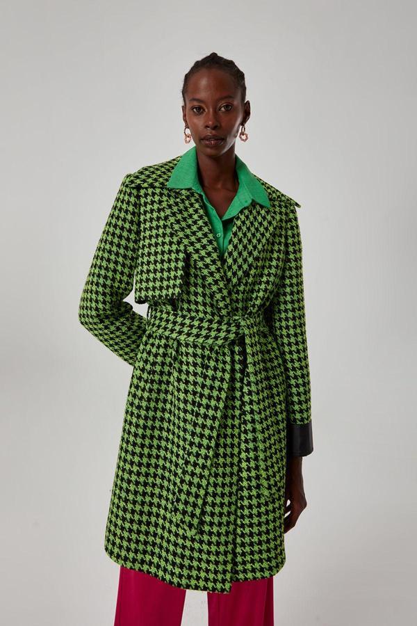 Mizalle Tüvit Desenli Uzun Yeşil Ceket M - Image 1