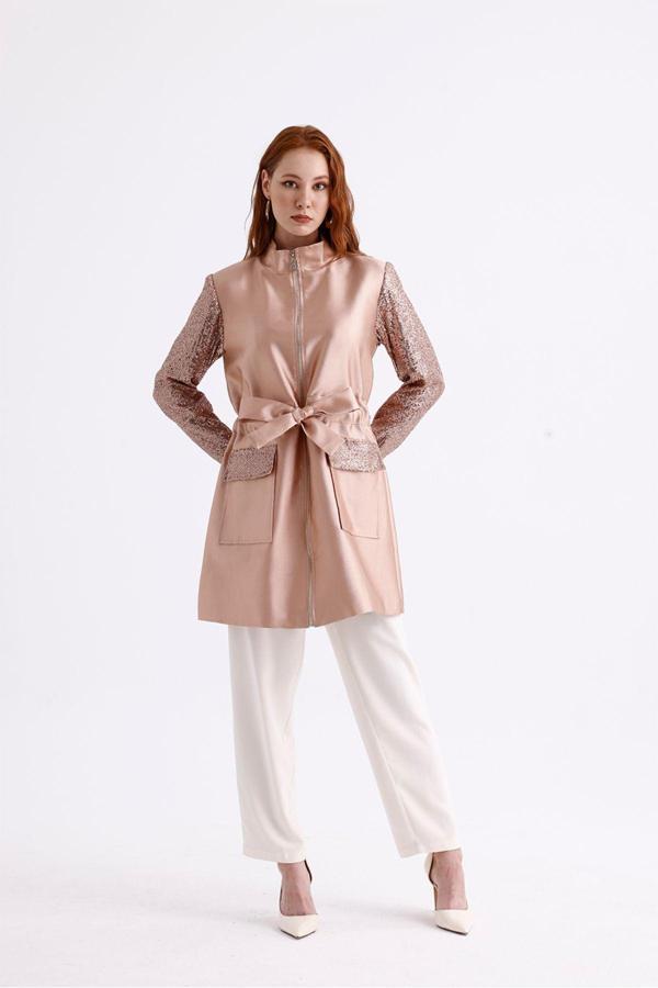 Mizalle Pul Payet Kollu Rose Ceket L - Image 1
