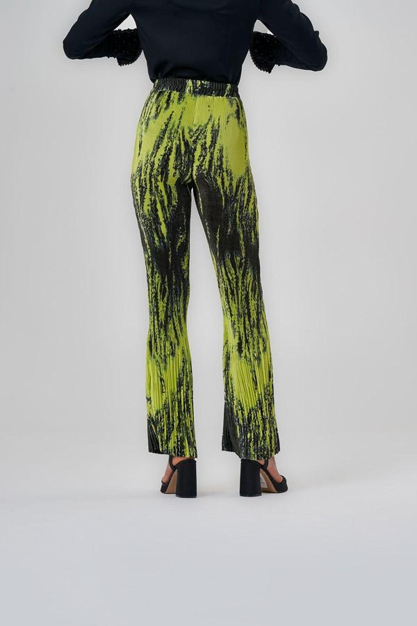 Mizalle Desenli Piliseli Yeşil Pantolon XS - Image 1