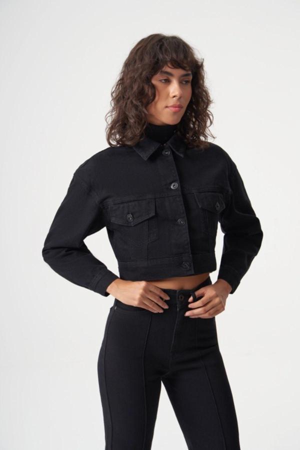 MZL Siyah Crop Denim Ceket 42 - Image 1