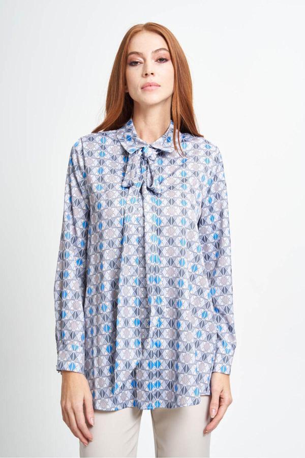 Mizalle Geometrik Desenli Mavi Tunik M - Image 1