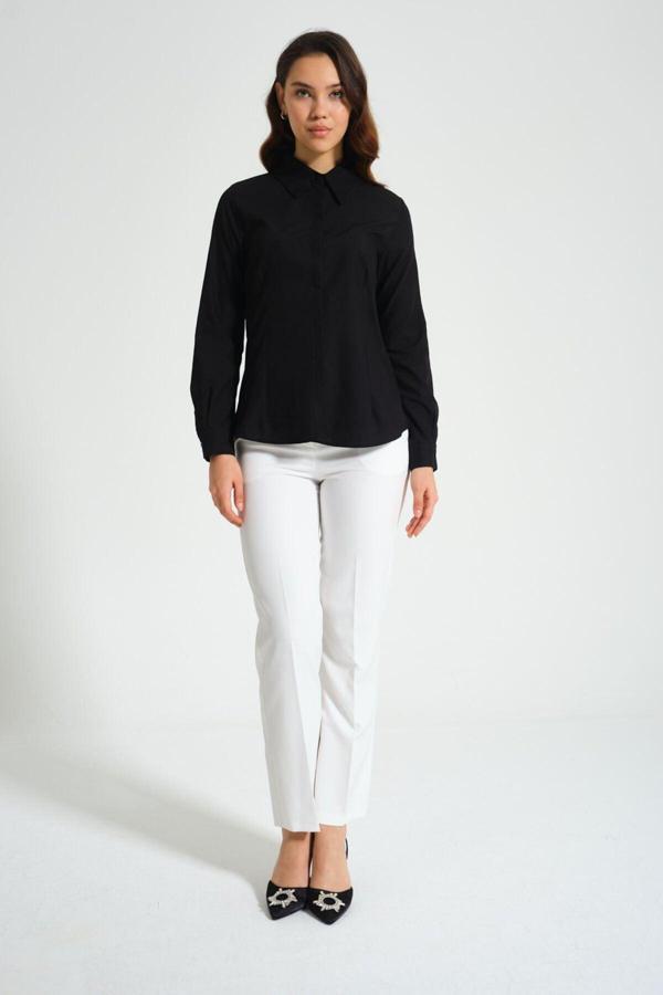 Mizalle Basic Poplin Siyah Gömlek XS - Image 1
