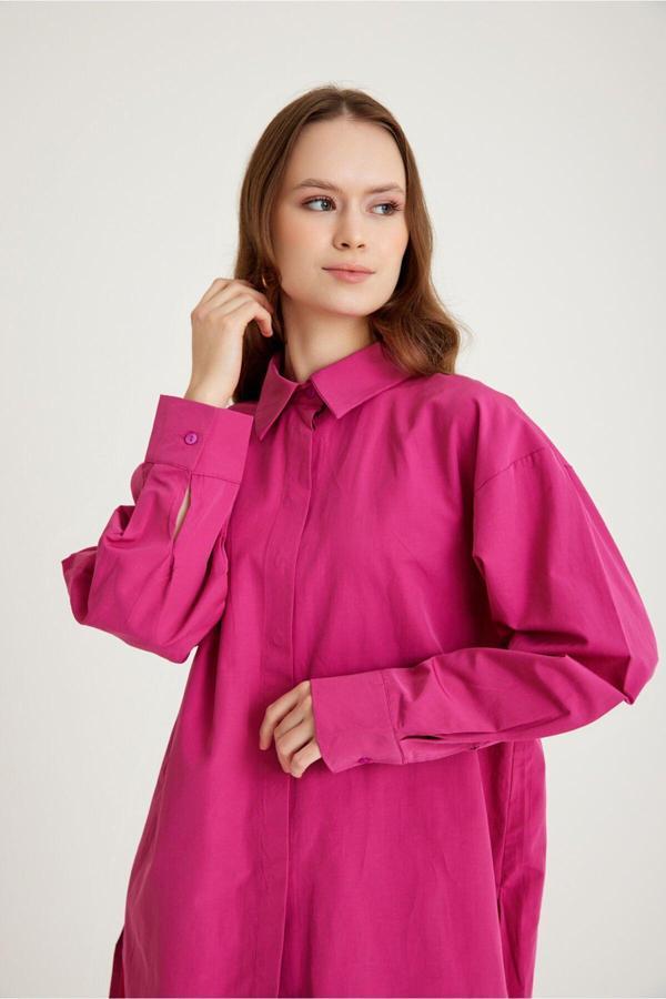 Mizalle Basic Poplin Fuşya Gömlek S - Image 1