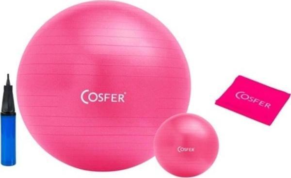 Cosfer 4'lü Pilates Seti 65 Cm Ve 20 Cm Top Pilates Topu Pilates Bandı Pompa Egzersiz Pilates Seti Pembe - Image 1