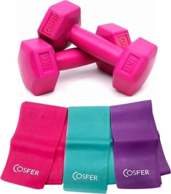Cosfer Dambıl 1 Kg X 2 Fuşya Pilates Direnç Bandı 3'lü - Image 1