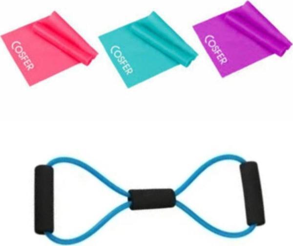 Cosfer Egzersiz Direnç Lastiği Ve 3'lü 120*7,5 Cm Pilates Direnç Lastiği - Image 1