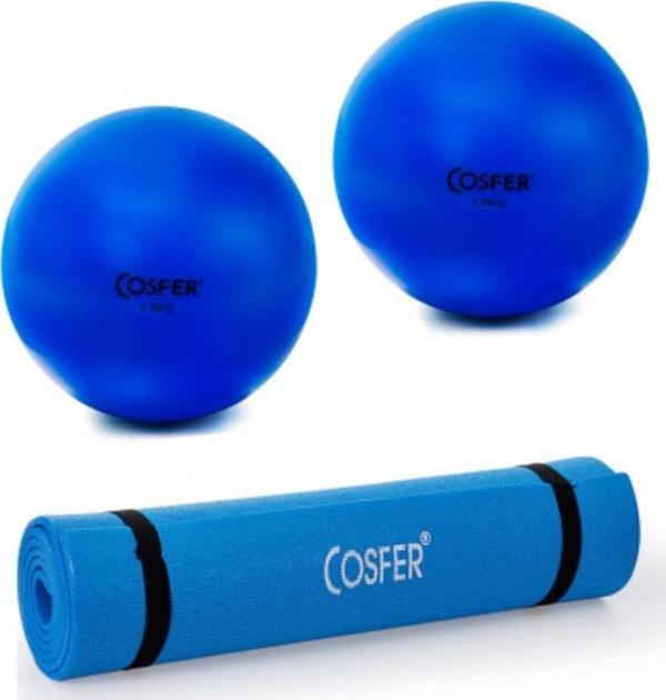 Cosfer Pilates Ağırlık ( Toning) Topu 1,5 Kg & 6,5 Mm Pilates Ve Yoga Minderi Mavi - Image 1