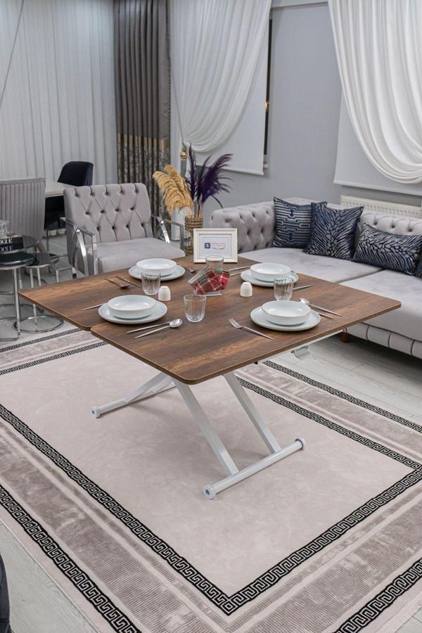 Sehpam Akıllı Akıllı Sehpa Home Üst Tabla Mdf Barok Koyu Ceviz Alt Mekanizma Beyaz Renk - Image 1