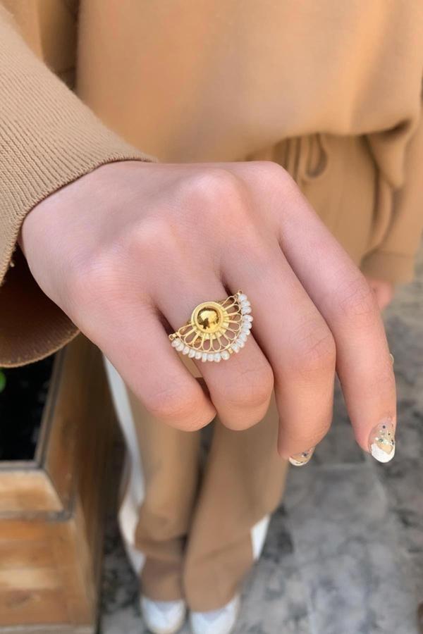 14 Ayar Altın Incili Yelpaze Model Yüzük - Image 1