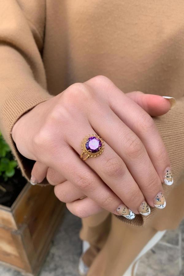 14 Ayar Altın Oval Güneşli Telkari Yüzük - Image 1