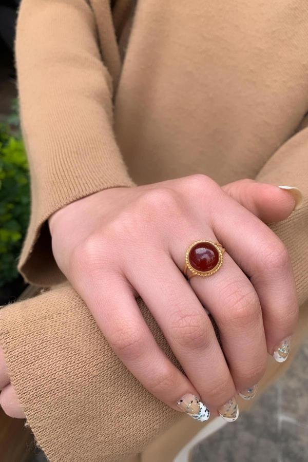 14 Ayar Altın Oval Akik Meftüllü Yüzük - Image 1