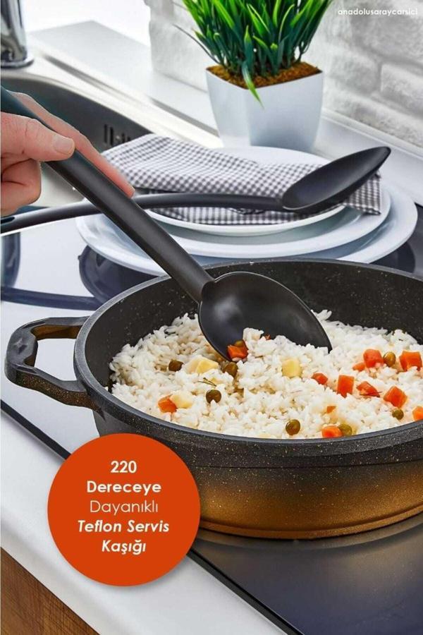 Qesqin Pratik Yanmaz Yapışmaz Teflon Kaşık | 220 Dereceye Dayanıklı Teflon Servis Kaşığı | 1 Adet - Image 1