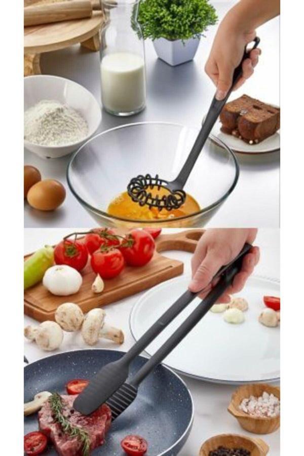 Qesqin 2'Li Yanmaz Yapışmaz Servis Izgara Maşası Ve Spiral Çırpıcı Pratik Çırpıcı Ve Maşa - Image 1