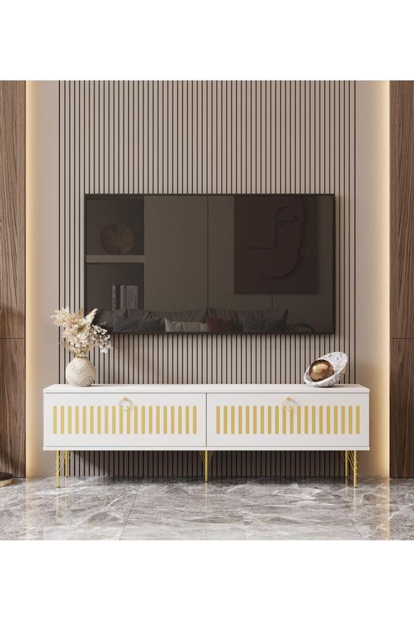 Enwood Andromeda GOLD SERİSİ 140 cm 2 kapaklı MDF TV ÜNİTESİ 140 x 50 x 32 cm - Image 1