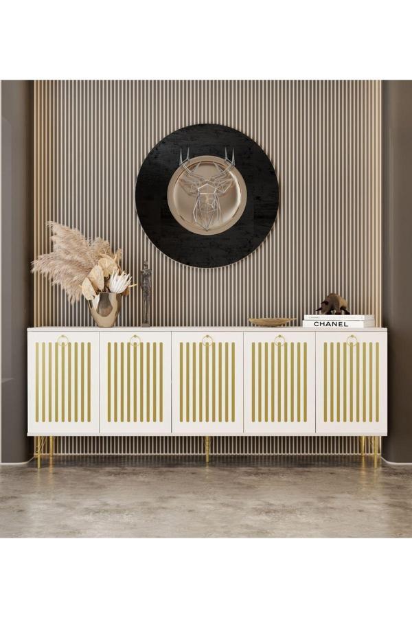 Enwood Andromeda GOLD SERİSİ 200 cm 5 kapaklı MDF Konsol 200 x 80 x 40 cm - Image 1