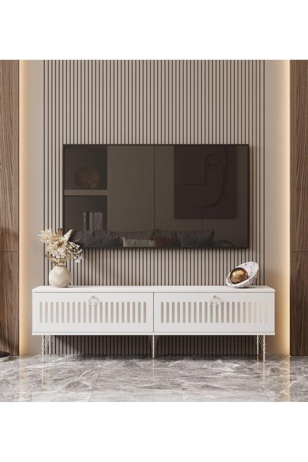 Enwood Andromeda SİLVER SERİSİ 140 cm 2 kapaklı MDF TV ÜNİTESİ 140 x 50 x 32 cm - Image 1