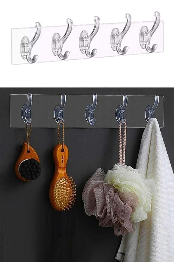 Qesqin Yakut Silikonlu 5'Li 29*7 Şeffaf Güçlü Kendinden Yapışkanlı Kapı Duvar Askısı Ağır Yük Taşıma - Image 1
