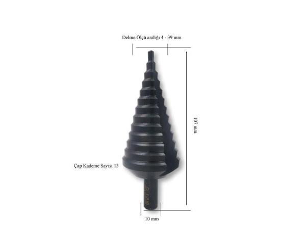 Makina Takım HSS 13 Kademeli Sac Delme Matkabı 4-39 mm - MTE B00314010539 - Image 1