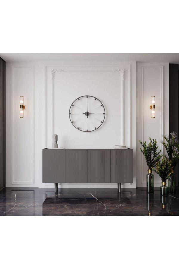 Enwood Capella Gri Mdf 4 Kapaklı Raflı 140 Lık Konsol - Image 1