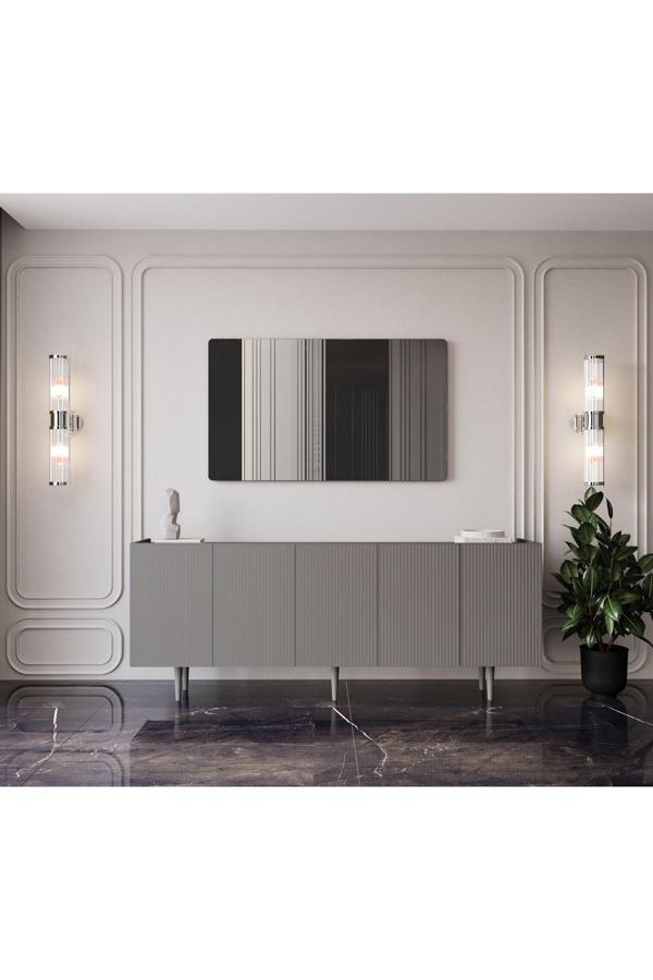 Enwood Capella Gri Mdf 5 Kapaklı Raflı 180 Lik Konsol - Image 1