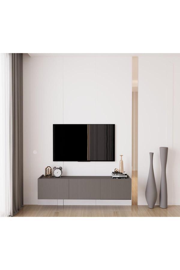 Enwood Capella Gri Mdf Country 3 Kapaklı DUVARA MONTE 140 Cm Tv Ünitesi - Image 1