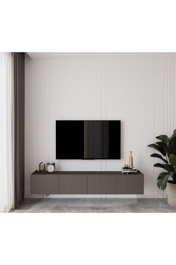 Enwood Capella Gri Mdf Country 4 Kapaklı DUVARA MONTE 160 Cm Tv Ünitesi - Image 1