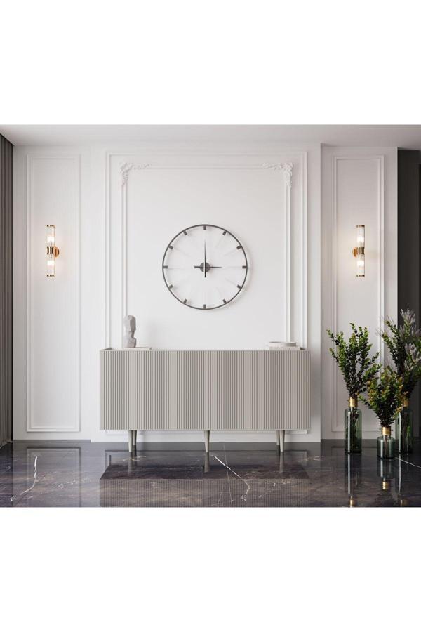 Enwood Capella Kum Taşı Rengi Mdf 4 Kapaklı Raflı 160 Lık Konsol - Image 1