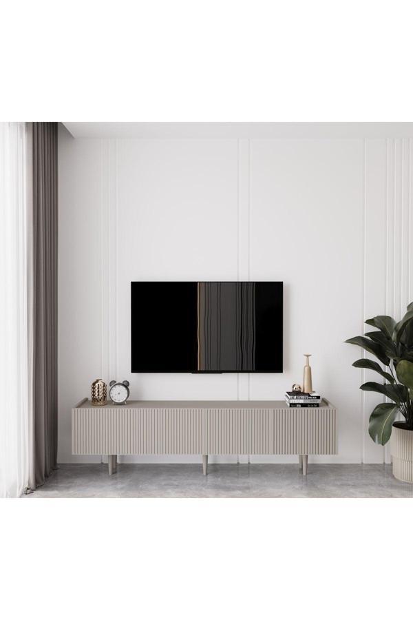 Enwood Capella Kumtaşı Rengi Mdf 4 Kapaklı Ahşap Ayaklı 180 Cm Tv Ünitesi - Image 1