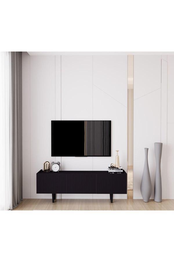 Enwood Capella Siyah Country Mdf 3 Kapaklı Ahşap Ayaklı 140 Cm Tv Ünitesi - Image 1