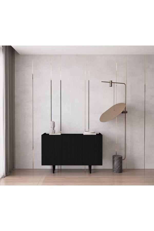 Enwood Capella Siyah Mdf 3 Kapaklı Raflı 120 Lık Konsol - Image 1