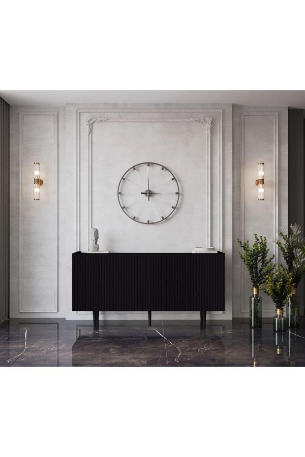 Enwood Capella Siyah Mdf 4 Kapaklı Raflı 160 Lık Konsol - Image 1