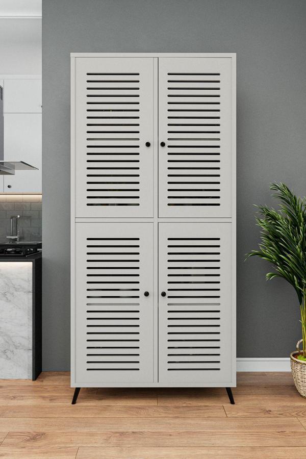 Enwood DENEB MDF KUM TAŞI RENGİ 4 Kapaklı(Panjur Kapak) Ahşap Ayaklı Kiler Dolabı - Image 1