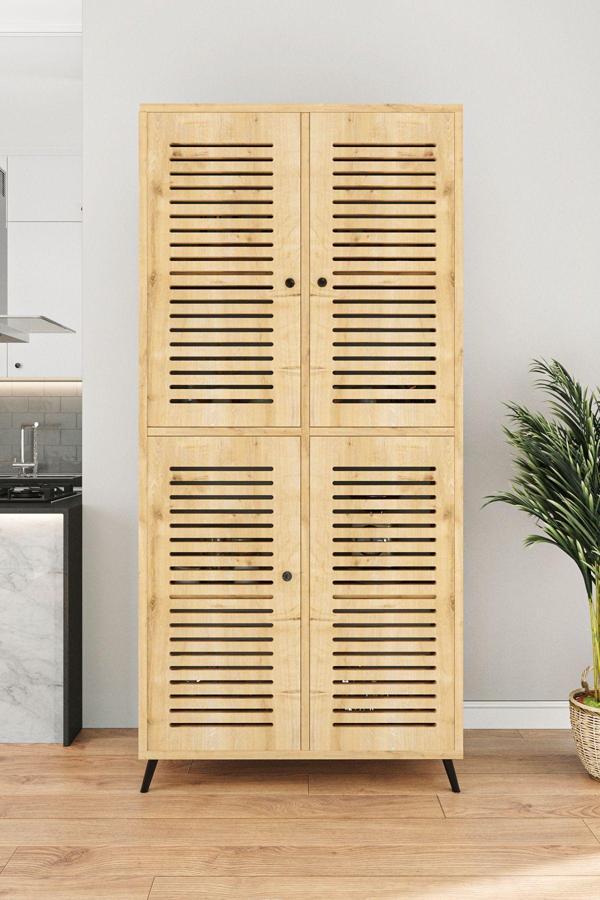 Enwood DENEB MDF SAFİR MEŞE 4 KAPAKLI(PANJUR KAPAK) AHŞAP AYAKLI KİLER DOLABI - Image 1