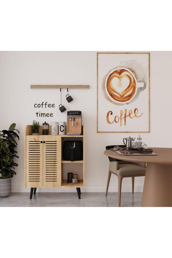 Enwood Magnetar Atlantik Çam Mdf Kahve Köşesi Ahşap Ayaklı Panjur Kapaklı-raflı - Image 1