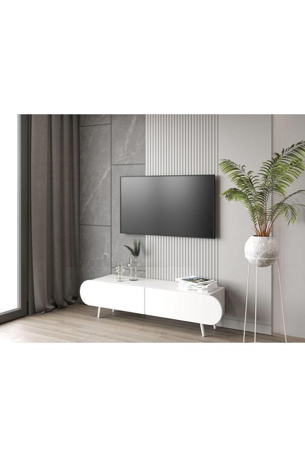 Enwood Regulus Beyaz Mdf 2 Kapaklı Ahşap Ayaklı 140 Cm Modern Tv Ünitesi - Image 1