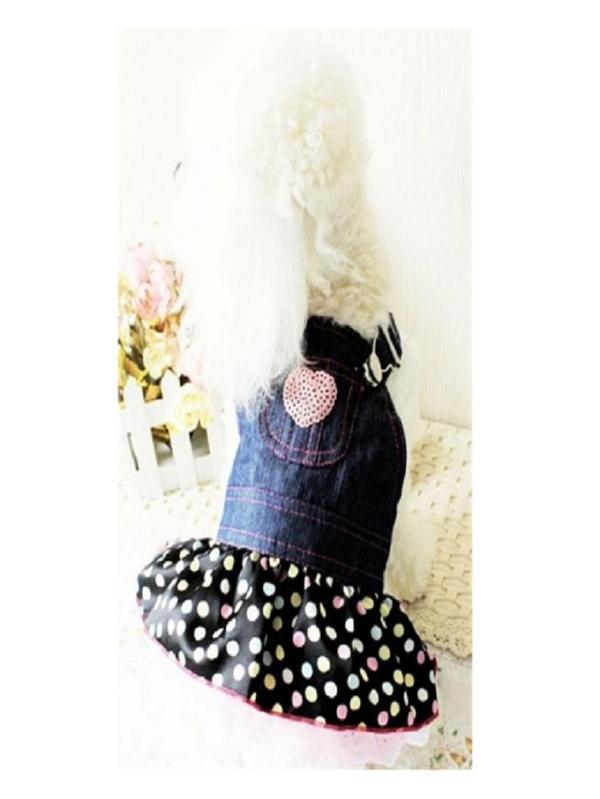 KALP DETAYLI ASKILI DENIM KEDİ KÖPEK ELBİSE - Image 1