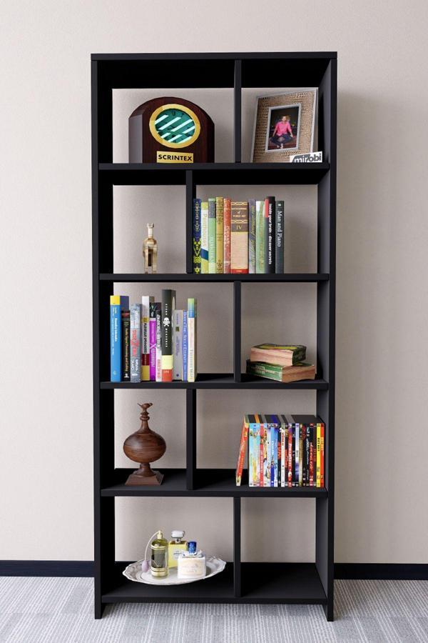 Mirobi Cordoba 5 Raflı 10 Bölmeli Kitaplık Dekoratif Modern Kitaplık, Siyah - Image 1