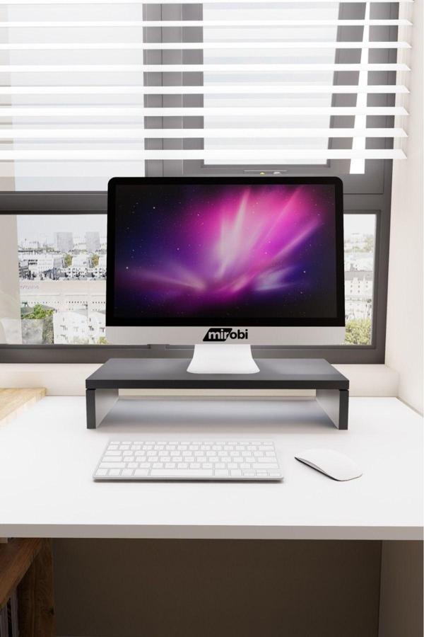Mirobi Kula Ekran Monitor Stant Altı Altlığı Organizer Stand Yükseltici Sehpa Siyah - Image 1