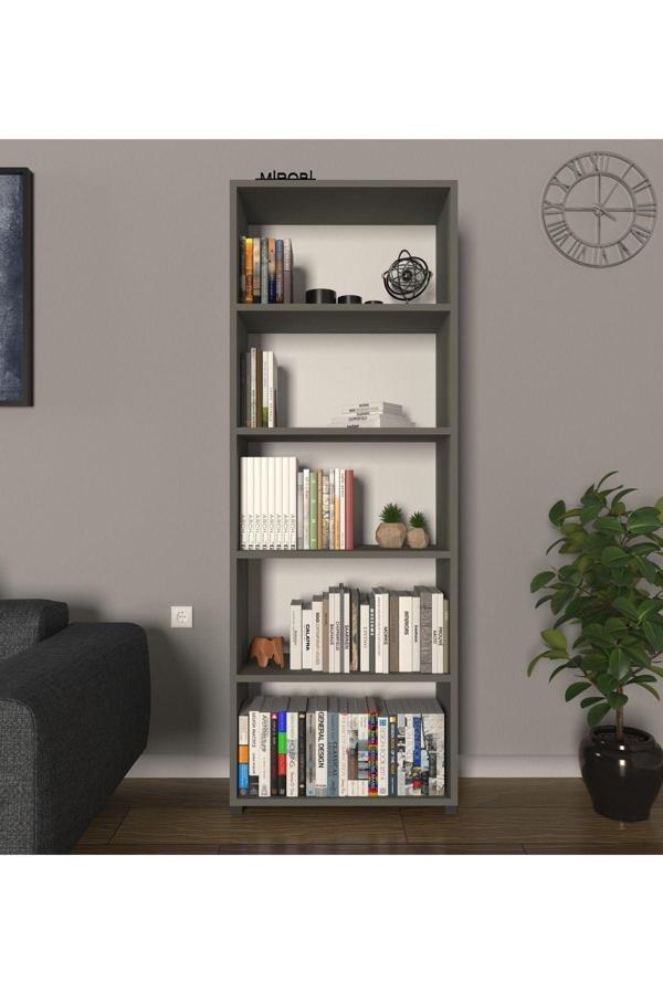 Mirobi Modern 5 Raflı Kitaplık Dekoratif Kitaplık Antrasit - Image 1