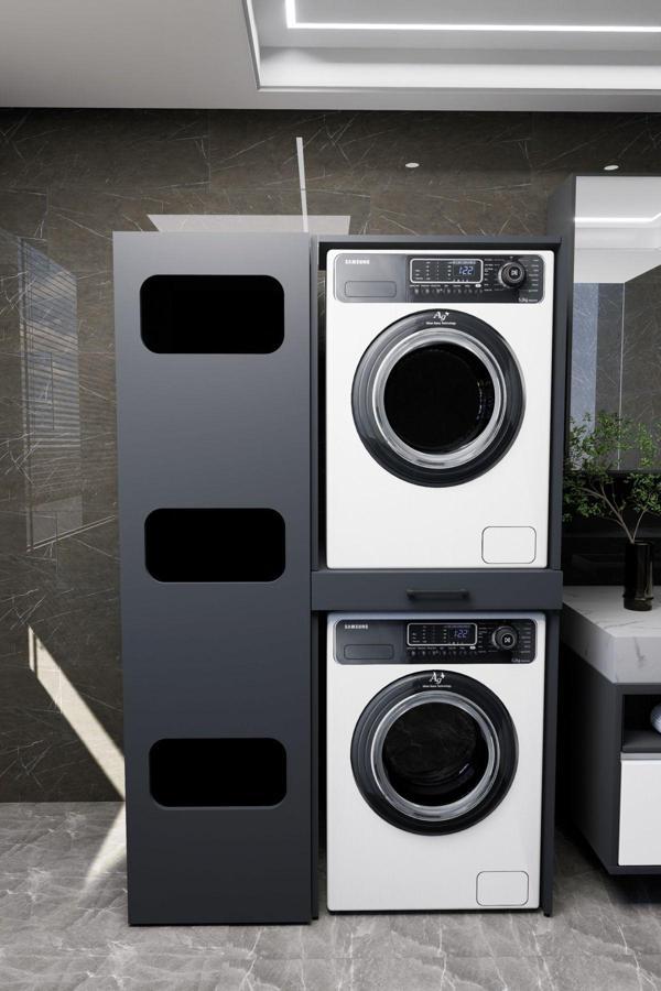 Mirobi WashBox Banyo Kirli Sepetli Çamaşır Makinası Dolabı ve Kurutma Makinası Dolabı Antrasit - Image 1