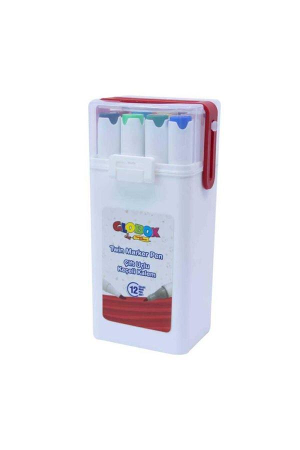 Globox Twin Marker Set Çift Uçlu Keçeli Kalem 12 Renk Plastik Çantalı - Image 1