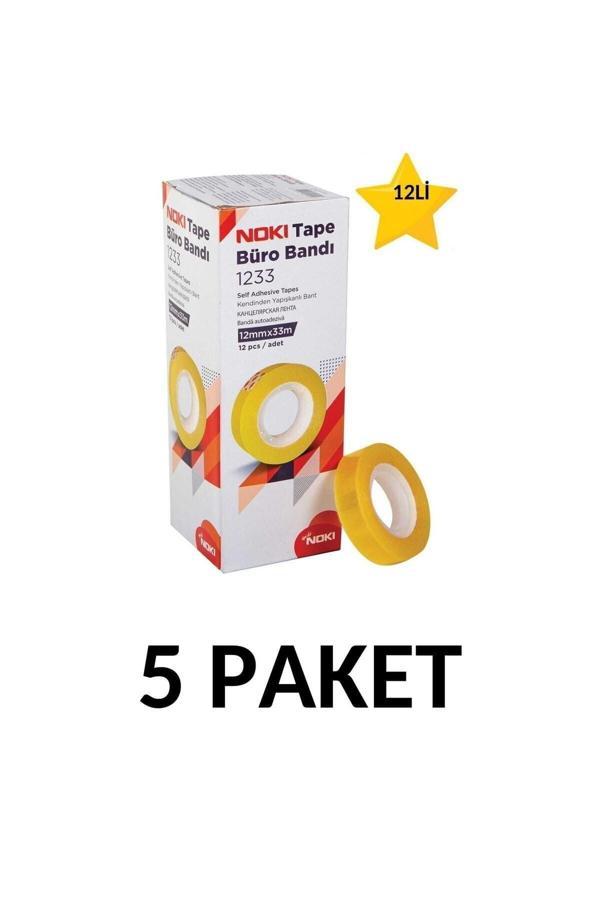 Noki 5 Paket (60 Adet) 12Mmx33M Şeffaf Büro Bandı Para Bandı - Image 1