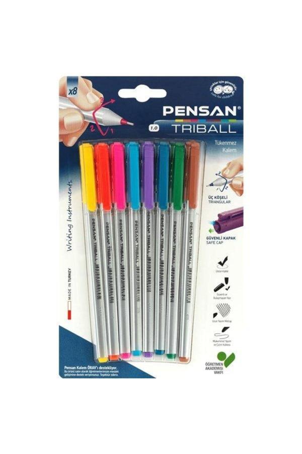 Pensan Tükenmez Kalem Triball 1.0 Mm Bilye Uç 8 Li Renkli - Image 1