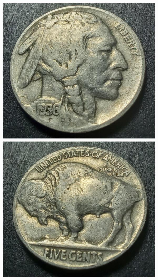 Escoines Koleksiyon 39963682cfc276dfd1 1936 Kızılderili-Bufalo Amerika 5 Cent ÇT/ÇÇT Eski Yabancı Madeni Para - Image 1