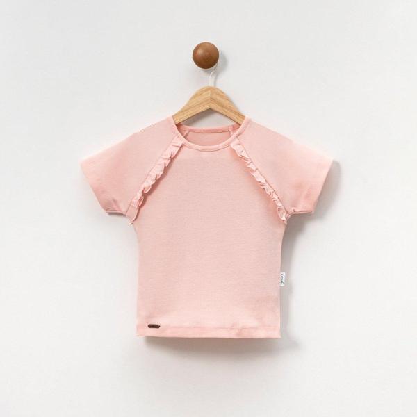 Kaşkorse Fırfırlı Kısa Kol Kız Çocuk Tişört - Image 1