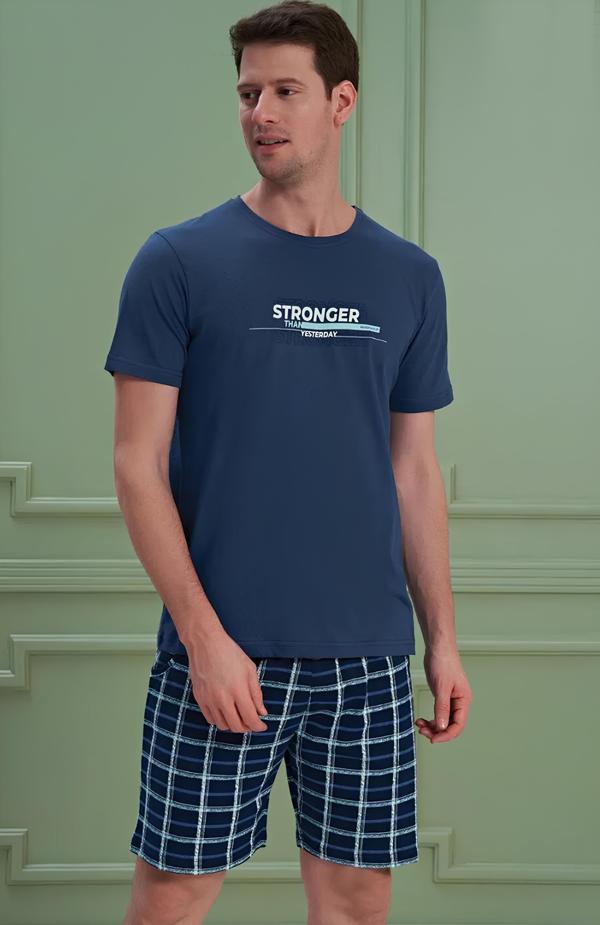 Erkek Yazılı Kısa Kollu Şortlu Pijama Takım - 1202 - OVR - SLP - Image 1