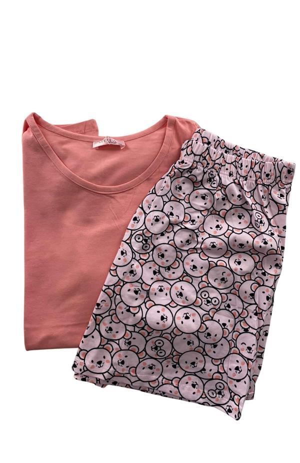 Kadın Ayıcık Desenli Pijama  Takım - 5493 - STLLA PNK - Image 1