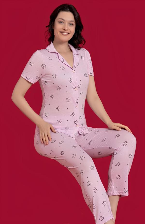 Kadın Çicekli Pijama Takım - 5362 - MRİA MD - Image 1